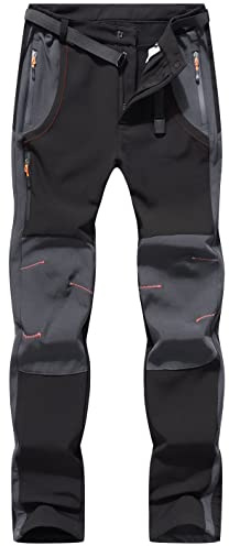 DAFENP Pantaloni Trekking Sci Uomo Invernali Pantaloni da Lavoro Termici Impermeabile Pantaloni Neve Softshell Montagna Escursionismo Caldo All'aperto MSKZ21035M-Black-M