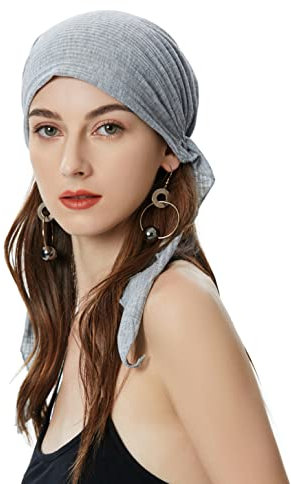 ZLYC Damen Chemo Turban Mütze Vorgebundenes Kopftuch Headwraps Leichte Hut(Solides Grau),Einheitsgröße
