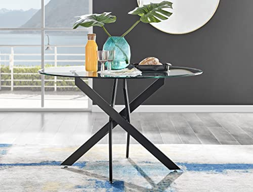 Furniturebox UK Dining Table - Novara 120cm Round Matte Black and Clear Tempered Glass Industrial Home 4/6 Seater Kitchen Dining Table