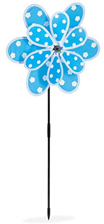 Relaxdays Windrad Blume, Windspiel Stecker für Garten & Balkon, HBT 85,5 x 38 x 12 cm, Windmühle Blumenmuster, blau/weiß