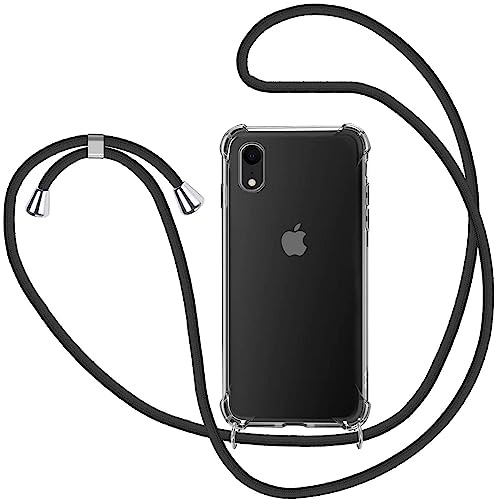 KetteTech Handyband für iPhone XR Hülle mit Band, Transparent Silikon Handyhülle mit Kette zum Umhängen Schutzhülle, Schwarz