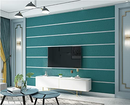 Paon Bleu Papier Peint intissé 9,5 m x 0,53 m Larges Rayures Modernes Minimaliste Papier Peint 3D Flocage Papier peint non-tissé pour Chambre Salon TV Fond