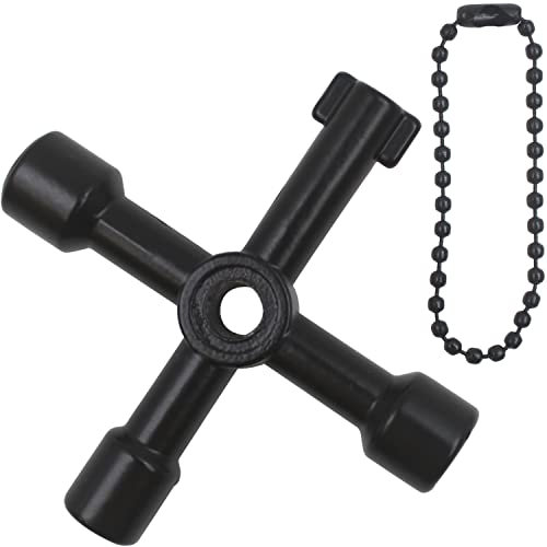 LRMYS 4-Way Multi Function Utilities Keychain, Radiator Bleed Key for Electric Water Gas Meter Box Cupboard Cabinet Opening Key, Black 1 Pack