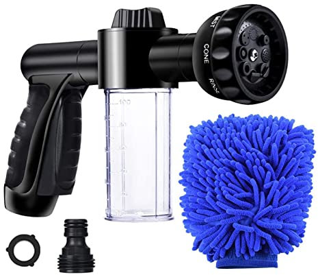 Aumotop Schaumsprüher mit 3,5 oz / 100 cc Seifenspender Gartenschlauchdüse Hochdruckwasser Wasserschlauch zum Gießen von Pflanzen, Rasen, Terrasse, Autowäsche, Reinigung, Duschen von Haustieren