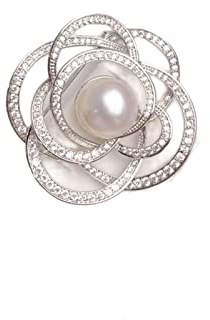 BOSUGE Broches, épingles, Broche Perle Blanche d'eau Douce Naturelle for Dames Perle Ronde 11-12 mm