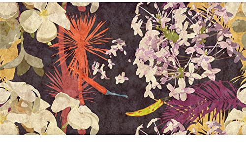 BRICOFLOR | Florale Fototapete modern | Wohnzimmer und Küchentapete mit Chili Blumen und Palmen Muster | Bunte Vlies Blumentapete ideal für Küche | 500 x 270 cm