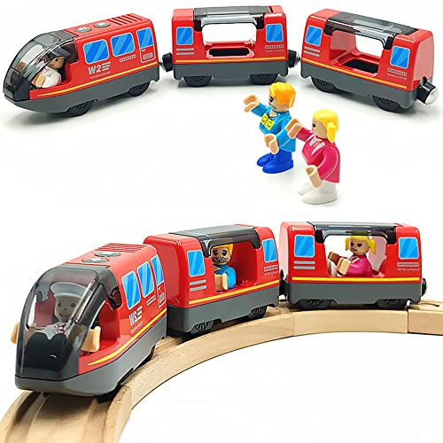 TOPLIVING Battery Operated Train for Wooden Train Track Set Toys for Toddlers Age 3 4 5 Years Boys Kids Magnetic Couplings City Vehicle with Figures (Red Without Wooden Tracks)