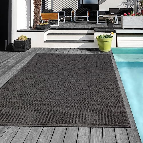 Mia´s Teppiche Tulsa - Outdoor-Teppich für Terrasse und Balkon - Wetterfest, UV-Beständig, Wasserabweisend, Pflegeleicht, Robust und Strapazierfähig, Anthrazit, 240 x 340 cm