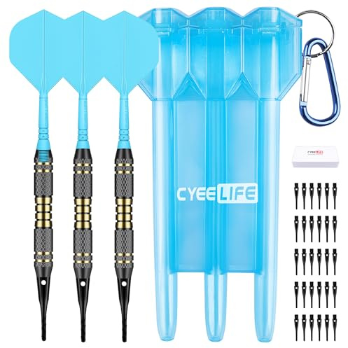CyeeLife dartpilar med plastspets, pilset, 3 stycken dartpilar i plast för elektronisk darttavla med 30 st mjuka dart-spetsar och förvaringslåda, 18 gram professionell mjuk dartpil