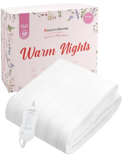 BWARM HOME Electric Blanket Single, Heated Electric Underblanket, 135 x 72cm, 3 Heat Settings, Overheat Protection, Easy Fit Straps, Machine Washable