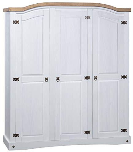 Homgoday Wardrobe Mexican Pine Corona Range 3 Doors White, Clothes Wardrobe, Closet, Clothes Storage Cupboards Unit for Bedroom Furniture