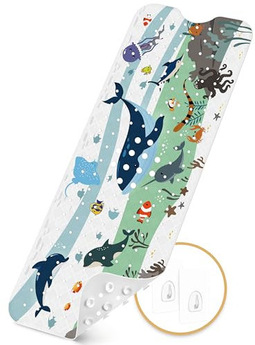 Badewannenmatten rutschfest Kinder，100% BPA frei,100x40cm，Antirutschmatte für Badewanne，Duschmatte,schimmelresistent & maschinenwaschbar,Badematte Kinder Badewanne