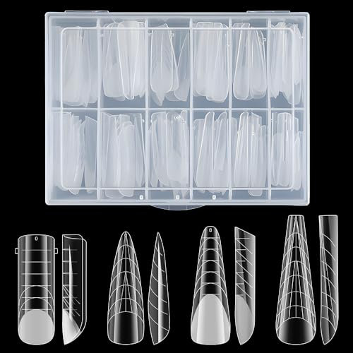 ZEYACHAN 96Pcs Unghie Finte Nail System Dual Nail Form,4 Stili Acrilico Tips Unghie con Scala Graduata per Unghie Strumenti per Manicure,Ricostruzioni ManiNails e Tip Nail Art,Capsule