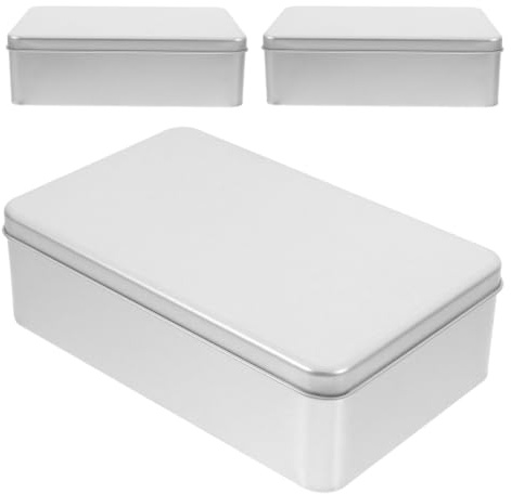 Operitacx 3pcs Empty Metal Tins Box with Lid, Stainless steel Tins Cans Storage Container for Treats, Candle, Favors and Crafts, Silver(7.1 x 4.3 x 2.1inch)