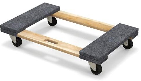 GYMAX Plataforma con Ruedas, 77 x 47 cm, Tabla de Ruedas de Madera de Acacia con 4 Ruedas Universales y Asa, Carga de hasta 450 kg, Tablero de Carro para Aparatos y Muebles con Cargas Pesadas