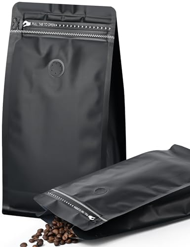 100 sacchetti di caffè con valvola, 226,8 g, 0,2 kg, sacchetti richiudibili, sacchetti per alimenti con linguetta laterale con cerniera (nero)