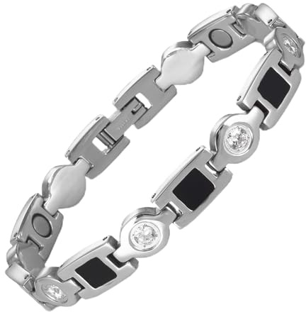 YINOX Superstarkes Magnetarmband für Damen, Edelstahl-Magnetarmband, Zirkonia-Armband für Damen, inklusive 8 NdFeB-Magneten und hochwertiger Geschenkbox (20 cm) (B)