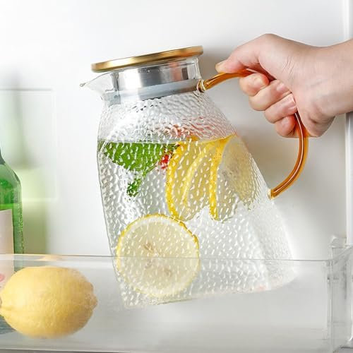 1.5 Litre Glass Water Jug for Fridge Door, Water Pitcher with Lid, Water Carafe Borosilicate Glass for Hot/Cold Water, Leakproof Glass Jug for DIY Beverage, Juice, Tea, Coffee, Milk (1.5L / 53 oz)