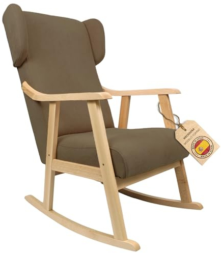ECO SILLA Y DESCANSO® Mecedora Orejera Mod. Torino. Sillon, balancin, Mecedora Especial Lactancia, Antimanchas, Madera Haya Maciza. Fabricado en España. (Marrón/Natural)