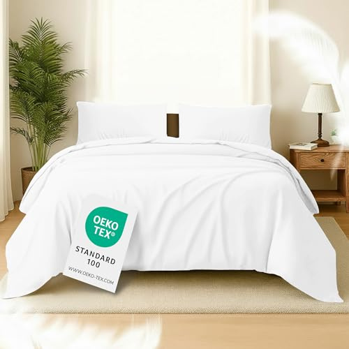 Softex Royal Microfibre Bed Linen 155 x 220 cm - 2-Piece Bed Linen Set, Oeko-Tex Certified, Extra Soft & Non-Iron, Skin-Friendly, Duvet Cover 155 x 220 cm + Pillowcase 80 x 80 cm, White