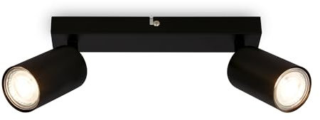 Briloner - Plafoniera LED Soffitto, attacco GU10, max. 9 W, lampadario soggiorno, camera da letto, cucina, bagno, faretti led soffitto, applique da parete, nero, 2 Luci
