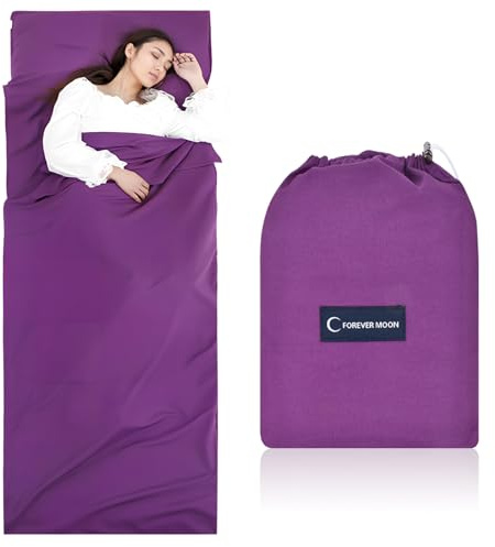 2 en1 Saco de Dormir Ultraligero y Sábana de Viaje 90cmX220cm, Saco Sábana Compacto de Microfibra con Compartimiento de Almohada Agregado, para Albergues Senderismo Camping Montañismo (Viola)