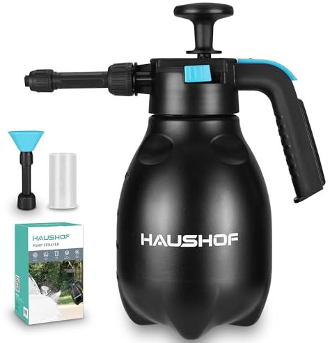 HAUSHOF Spruzzatore a Schiuma per Auto 2L, Nebulizzatore Manuale a Pressione con 2 Ugelli Regolabili, Schiumatore Portatile per Lavaggio Auto, Giardinaggio e Pulizia Domestica