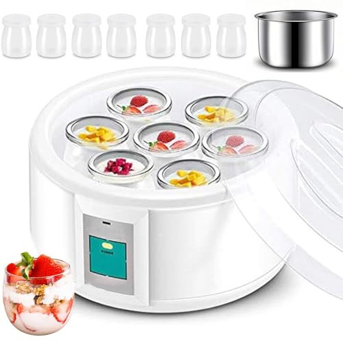 Yogurt Maker Machine, Fully Automatic Yoghurt Maker, 1.5l Stainless Steel Liner, with 7 Serving Glasses,Easy Cleaning Simple Operation, Ideal For Homemade Individual Yogurt Makers