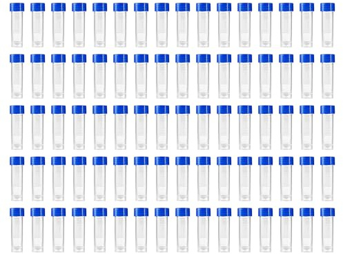 HUAZIZ 80 Piezas Tubo de Laboratorio de 5 ml de Plástico, Tubos de Ensayo Congelados de Plástico blue, Tubos de Ensayo de Plástico con Tapa, Marcas Graduadas