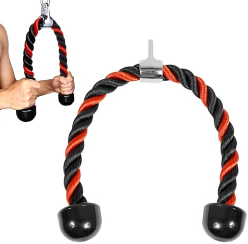 HIUOUIH Cuerda Triceps Biceps Cuerdas Triceps Nylon Cuerda Triceps Polea Tracción con Mango Equipos de Entrenamiento de Tríceps para Aparatos Fitness en Casa, Rojo