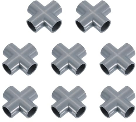 QUARKZMAN 1/2 (20mm/0.8) PVC Conector, 8 Pcs 4 Vías Elbow Conector de Codo para Suministros de Agua, Estante, Conexión de Invernadero Tienda de Campaña, Gris
