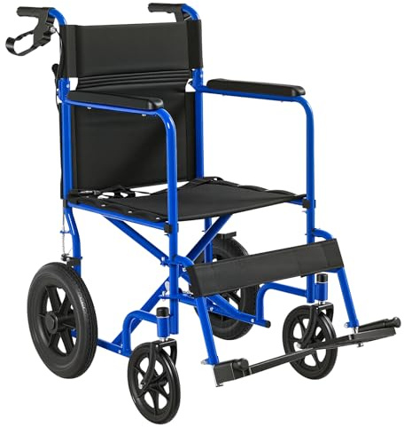 Panana Ultra Lightweight Wheelchair with Handbrakes and 12-Inch Wheels,Foldable Transport Wheelchairs (Blue)