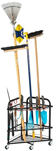 eluno Gartenger�te-Organizer, Eckregal mit abnehmbaren Haken, Ger�tewagen als ideales Ordnungssystem f�r Haus- und Gartenwerkzeuge wie Besen, Hacke, Rechen, Spaten u.v.m. aus schwarzem Stahl