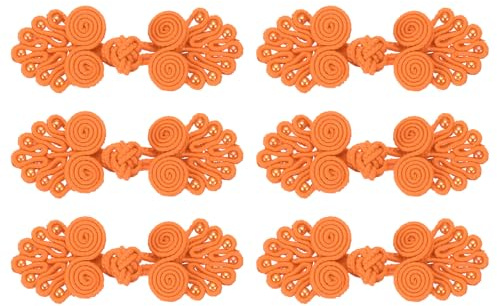 QUARKZMAN 6 Paare chinesische Knoten Frosch Knöpfe Verschluss Orange Nähen Knöpfe Verschlüsse mit Perlen für DIY Nähen Mäntel Umhang Pullover Braut Kostüm Outfit, 0,98x2,36 Zoll