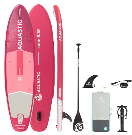 Aqua Perth 9 x 10 tum uppblåsbar SUP-bräda | allroundform | Drop Stitch LITE | 300 × 76 × 12 cm | 320 l förskjutning | max. belastning 100 kg | 3 mm EVA-skum | D-ringhandtag | glidning i 9 tum ballast