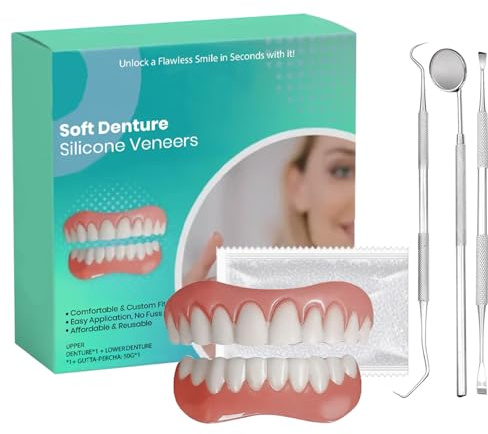 Silikon Reline Gebiss Set, Silikon-Unterfütterungsset Zahnersatz, Zahnprothesen mit Beißring, Spiegel, Zahnreiniger und Sonde, Bequeme Passform, Zaubern Sie Ein Selbstbewusstes Lächeln