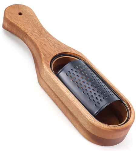Box Cheese Grater With Container Stainless Steel Parmesan Cheese Grater With Wood Handle Shredder Zester Grater Box Kitchen Handheld Cheese Spoon Grater-Black Colour (With Handle)