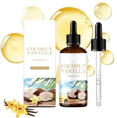 Kokosnuss & Vanille Ätherisches Öl, 100ml Reine Natürliche ätherische Öle, Premium Duftöl mit Vanille Extrakt für Diffuser, Aromatherapie, Duftlampe, Massage, Vanilla Body Oil Kosmetik für Hautpflege