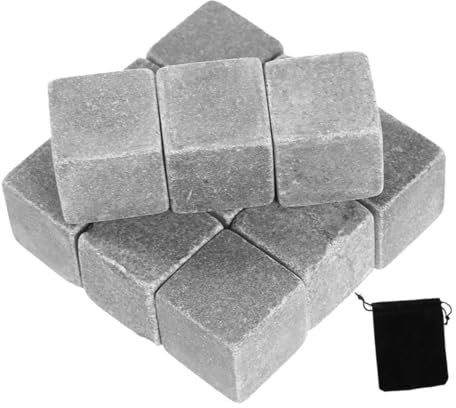 Zerodeko 12pezzi Cubetti Ghiaccio in Pietra Riutilizzabili Per Whisky e Realizzati in Pregiato Non Si Sciolgono Mantengono Originale e Raffreddamento Prolungato