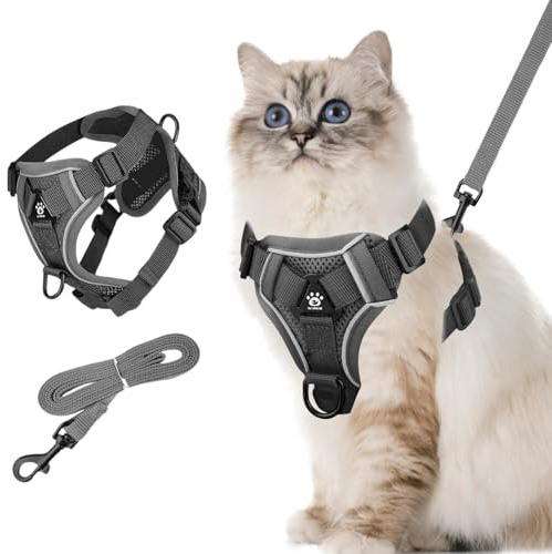 Arnés Gatito con Correa, Arnés para Gato Ajustable con Correa de 1,5M, Arnés Pecho de Gato Transpirable Reflective, Cuerda de Gatos para Cachorros, Conejos, Conejos (M)