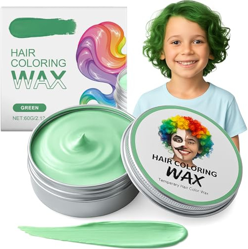 Temporary Hair Color Wax Green- Washable Colored Hairstyle Dye Mud Easy to Apply, green Hair Spray Temporary for Cosplay, Party & Halloween Styling