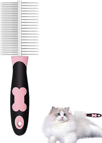 Dog Comb Double Row Stainless Steel Metal Dog Comb, Professional Deshedding Brush for Dogs And Cats, Effective Grooming Combs for Cats, Detangling, and Stripping Loose Hair for Pets