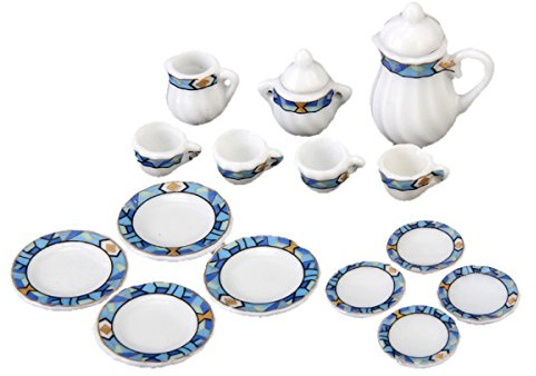 Service à thé miniature en porcelaine pour maison de poupée – Collection de puzzle de rêve 15 pièces