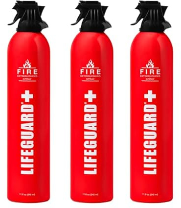 LIFEGUARD Aerosol Fire Extinguisher Spray - Non-Toxic, Eco-Friendly Fire Suppressant for Home, Kitchen, Car & Office, Compact, Easy-to-Use Design with 10-Year Shelf Life (Pack of 3)