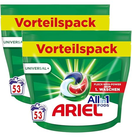 Ariel All-in-1 PODS Flüssigwaschmittel Kapseln, 106 Waschladungen, Universal, Kraftvolle Fleckenentfernung, Strahlende Sauberkeit, Frischer Duft, Waschmittel für weiße & bunte Wäsche