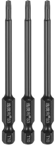 QUARKZMAN 3 Pezzi T10 Cacciavite A Bussola Torx 1/4 Aste Esagonali 75mm/3 Lunghezza Acciaio S3 aimanté Anti-Manomissione Testa A Stella 6 Punti Aste Esagonali Per Cacciavite, Nero