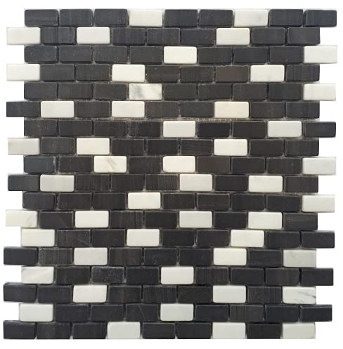 Mosaikfliesen Schwarz Weiß Naturstein Marmor Mosaik Matte 30x30 Bordüre Fliesen Stäbchen M617