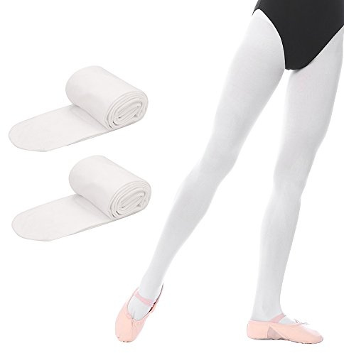 Bezioner 2 Paar Kinder Ballett Strumpfhose Tanzstrumpfhose mit Fuß für Kinder und Damen,Weiß 2 Paare,S