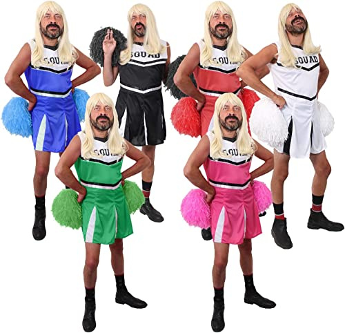 Lustiges Junggesellenabschied-Kostüm für Herren, Cheerleader-Outfit mit Pompons, Neuheit, Kleid, Cheer-Uniform (Größe L, Rot)