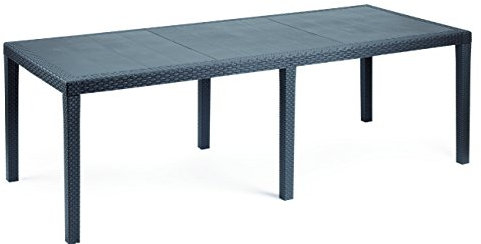 Dmora - Tavolo da esterno Roma, Ripiano rettangolare allungabile da pranzo, Tavolo da giardino estensibile effetto rattan, 100% Made in Italy, 150/220x90h72 cm, Antracite